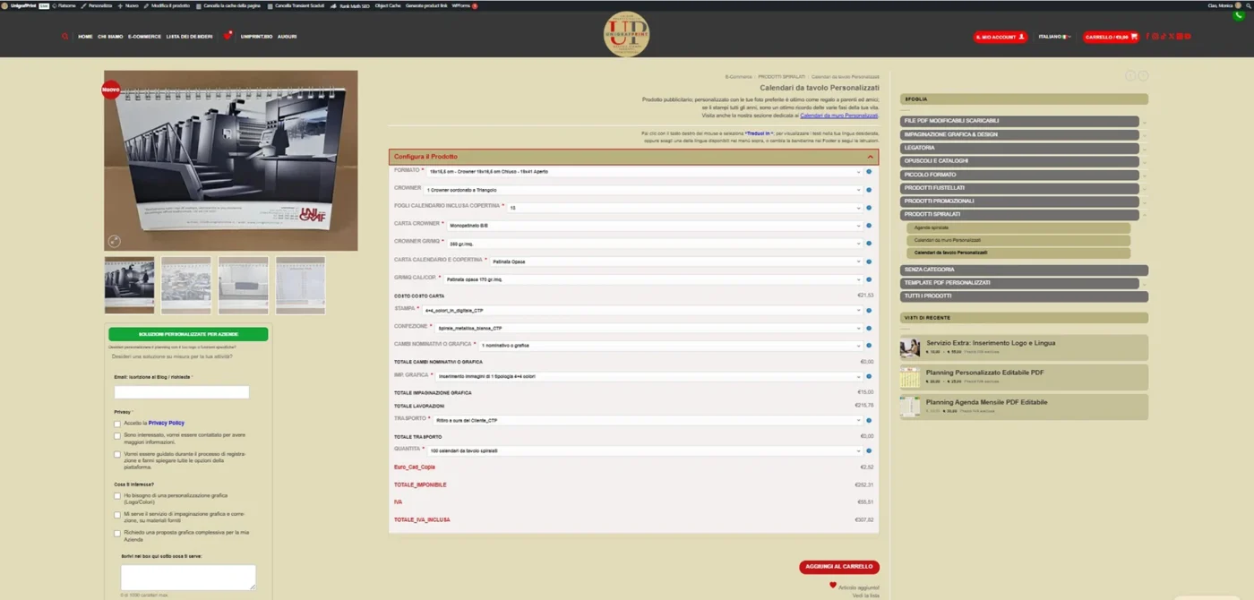 Front-end menu product configuration with exchange and graphic options | UnigrafPrint