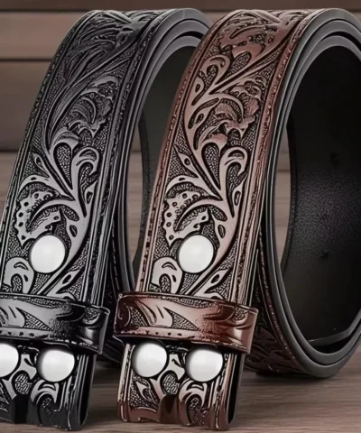 Punk Genuine Leather Embossed Cowhide Belt Alloy Two Layer Pin Buckle Belt High Quality No Buckle Strap Jeans Belt Women Men
