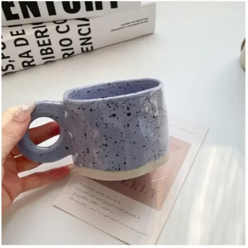 250ML Ceramic Mugs Creative Ring Handle Korean Style Irregular Splash Ink Coffee Cup Office Home Breakfast Tea Cup Handgrip Mug - immagine 3