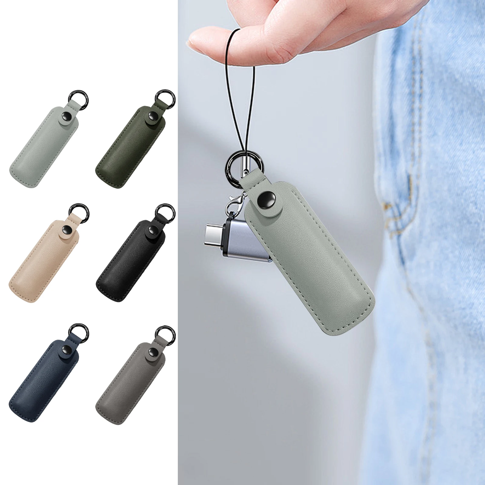 Leather U Disk Pouch Key Ring Holder USB Flash Drive Holder Anti-loss Keychain Case Pendrive Protective Cover Digital Accessory - immagine 5