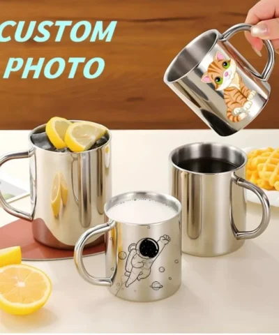 220ml/300ml Personalize PHOTO Stainless Steel Mug Exclusive Custom  Coffee Cup Camping Mug Metal Cup Portable Milk Cup Gift