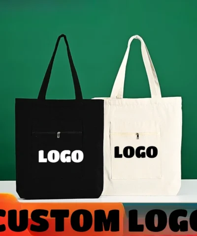 Custom Printed Logo Tote Canvas Bag Blank Single-shoulder Cotton Bag Zipper DIY Large-capacity Shopping Bags Wholesale