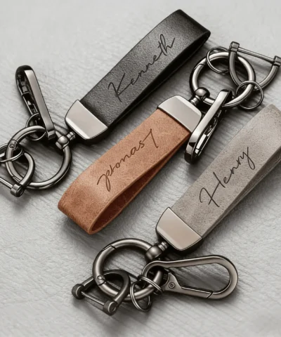 Personalized Name Keychain, Customized Text Leather & Zinc Alloy Key Tag, Ideal Gifts for Father's Day, Valentine's Christmas