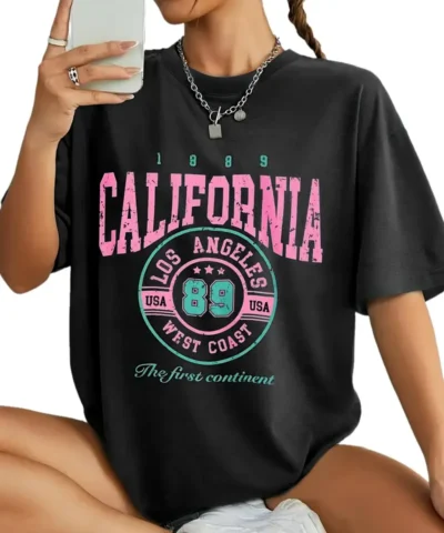 100% Cotton t-shirt Crew Neck California Los Angeles Women's Fashion Casual Tee Artistic Print Summer Top Tee