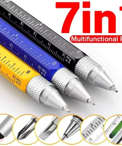 7 in 1 Multifunctional Pen Touch Screen Stylus Capacitive Pen with Screwdriver Ruler Levelgauge Refillable Ballpoint Pencil Tool