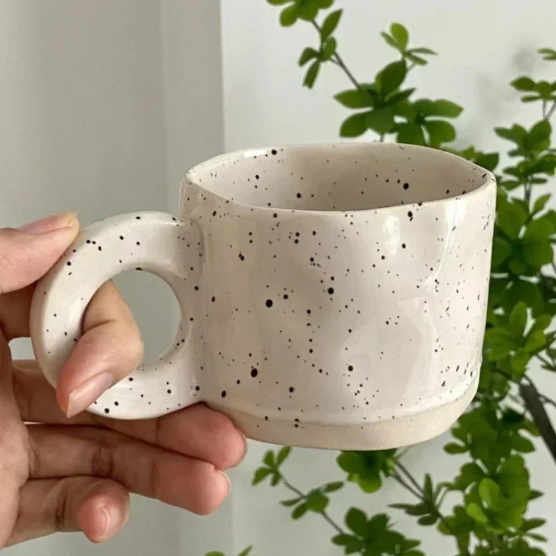 250ML Ceramic Mugs Creative Ring Handle Korean Style Irregular Splash Ink Coffee Cup Office Home Breakfast Tea Cup Handgrip Mug - immagine 2