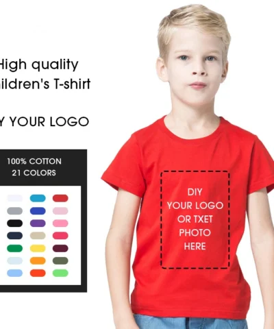 Customized Logo Children's Round Neck New Temperament Summer T-shirt 21 Colors 100 % Cotton Boys And Girls Short-sleeved