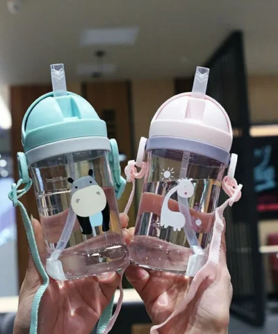 Kids Water Bottle 350ml Leak Proof Sippy Cup with Gravity Ball Straw Wide Mouth for Toddler Baby Cup Auto-Sealing Straw Cup