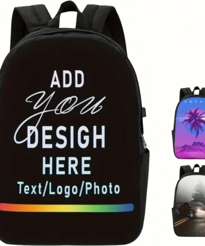 Custom Image Text Print School Backpack Personalized Upload Photo Laptop Daypack Lightweight 2D Flat Print Teen Book Bag