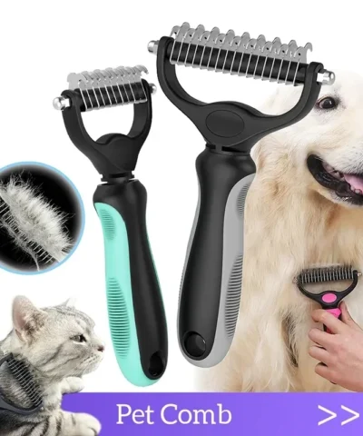 Cat Hair Removal Comb Dog Hair Removal Brush Stainless Steel Double Sided Pet Grooming Brush Removing Tangles Cat Accessories