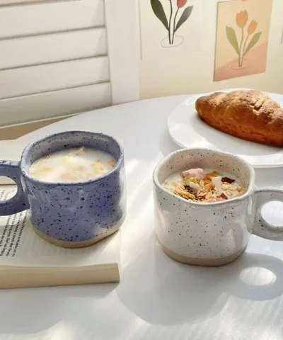 250ML Ceramic Mugs Creative Ring Handle Korean Style Irregular Splash Ink Coffee Cup Office Home Breakfast Tea Cup Handgrip Mug