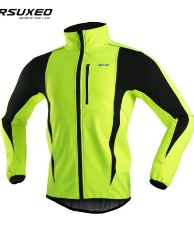 ARSUXEO Men's Winter Cycling Jacket Thermal Fleece Softshell Windbreaker Waterproof Breathable Reflective Bicycle Clothing