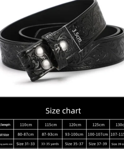 Punk Genuine Leather Embossed Cowhide Belt Alloy Two Layer Pin Buckle Belt High Quality No Buckle Strap Jeans Belt Women Men - immagine 6
