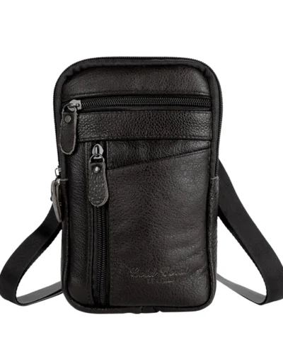 Cross Shoulder Genuine Leather Bag Husband Handbag For Men Belt Pouch Waist Fanny Pack Male Bum Kangaroo Hip Sack Belly Banana - immagine 8