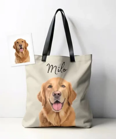 Canvas Tote Bag Custom Personalized Cotton Beach Shopping Bag Pet Photo Name Print Reusable Handbag Dog Cat Gift
